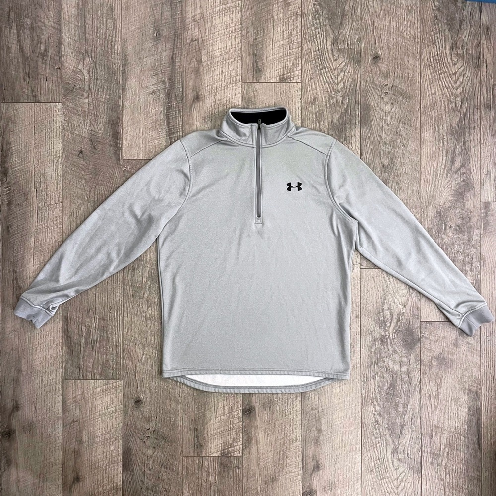 Under Armour Mens ColdGear Quarter Zip Pullover Gray Loose Fit Medium